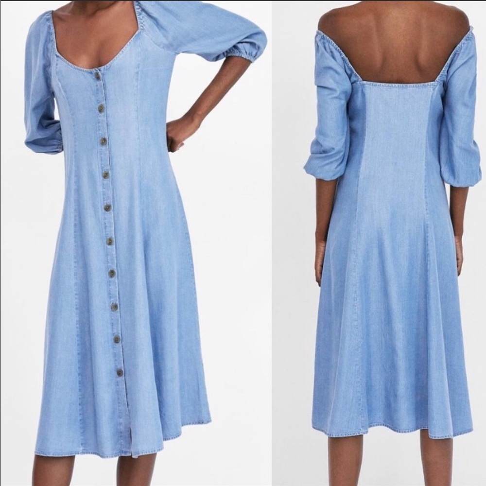 BNWT Zara off shoulder chambray dress